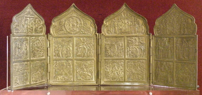 Quadripartite Folding Icon with Feast Days and Selected Saints